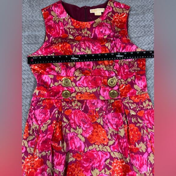 Michael Michael Kors Women’s Sheath Dress Floral Sleeveless Gold Buttons Zipper - Picture 11 of 12